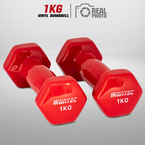 ดัมเบล 1KG (1 คู่) หุ้มยางไวนิล สีแดง