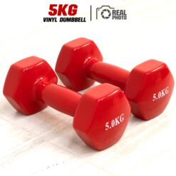 ดัมเบล 5KG (1 คู่) หุ้มยางไวนิล สีแดง