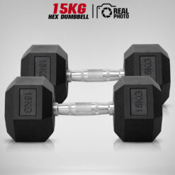 ดัมเบล หกเหลี่ยม HEX หุ้มยาง ขนาด 15KG x 2 ชิ้น (DBHEX15KG)