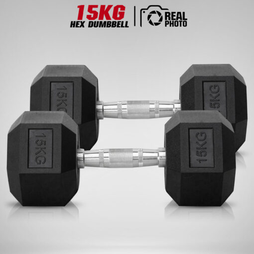 ดัมเบล หกเหลี่ยม HEX หุ้มยาง ขนาด 15KG x 2 ชิ้น (DBHEX15KG)